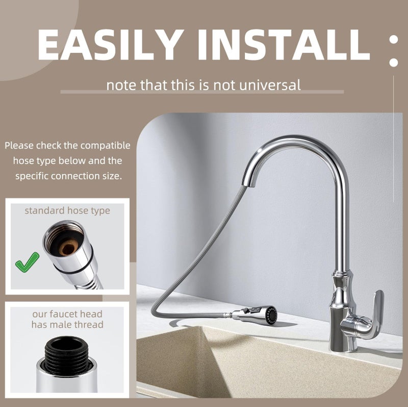 Angle Simple Kitchen Faucet Head Replacement, G 1/2 or 13/16 Inch Male Thread, NSF/ANSI/CAN 61 & 372 Testing, Sink Faucet Sprayer Replacement Parts, Stream Spray and Pause Mode, Chrome - Image 5